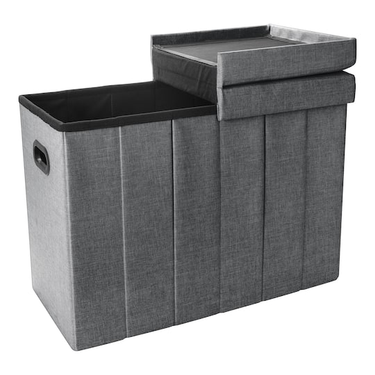 Simplify Gray Collapsible Flip Top Hamper Ottoman